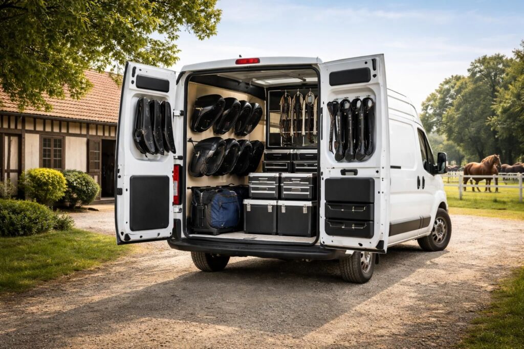 le haras debournais utilise le fiat ducato pour transporter son matériel équestre en toute sécurité vers les compétitions de dressage, alliant fiabilité et confort.